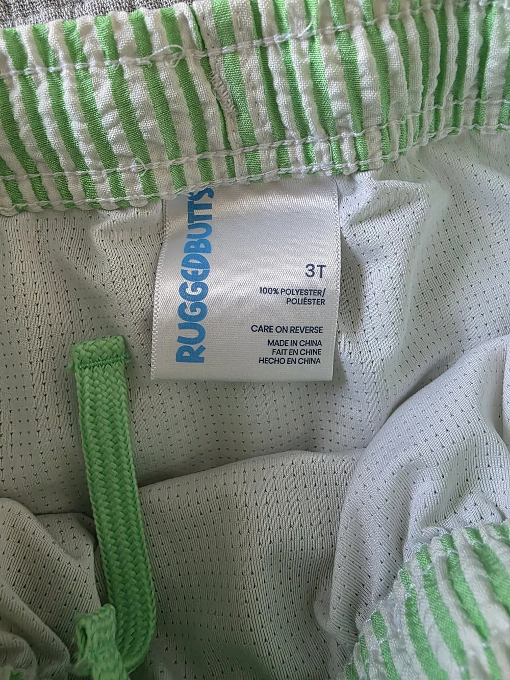 RuggedButts Green Striped Kids Swim Trunks - 3T